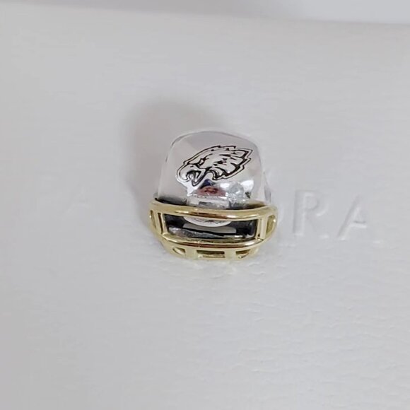 Pandora Philadelphia Eagles NFL Football Helmet Charm 14K Gold and S925 Silver - Picture 6 of 6